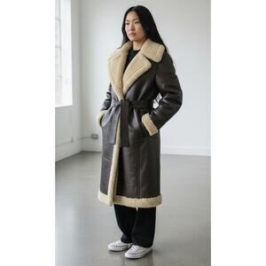 FRONTROW x RECTO Faux Shearling Lined Long Coat Dark Brown Size XS